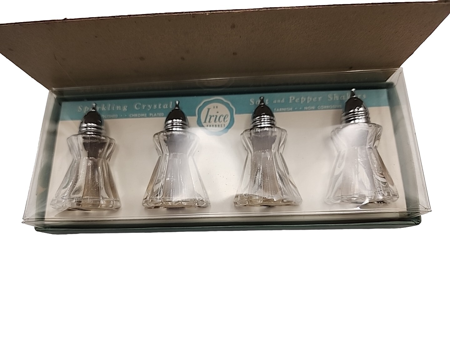 Vintage Irice  Sparkling Crystal mini Salt & Pepper Shakers x 4 Beautiful 