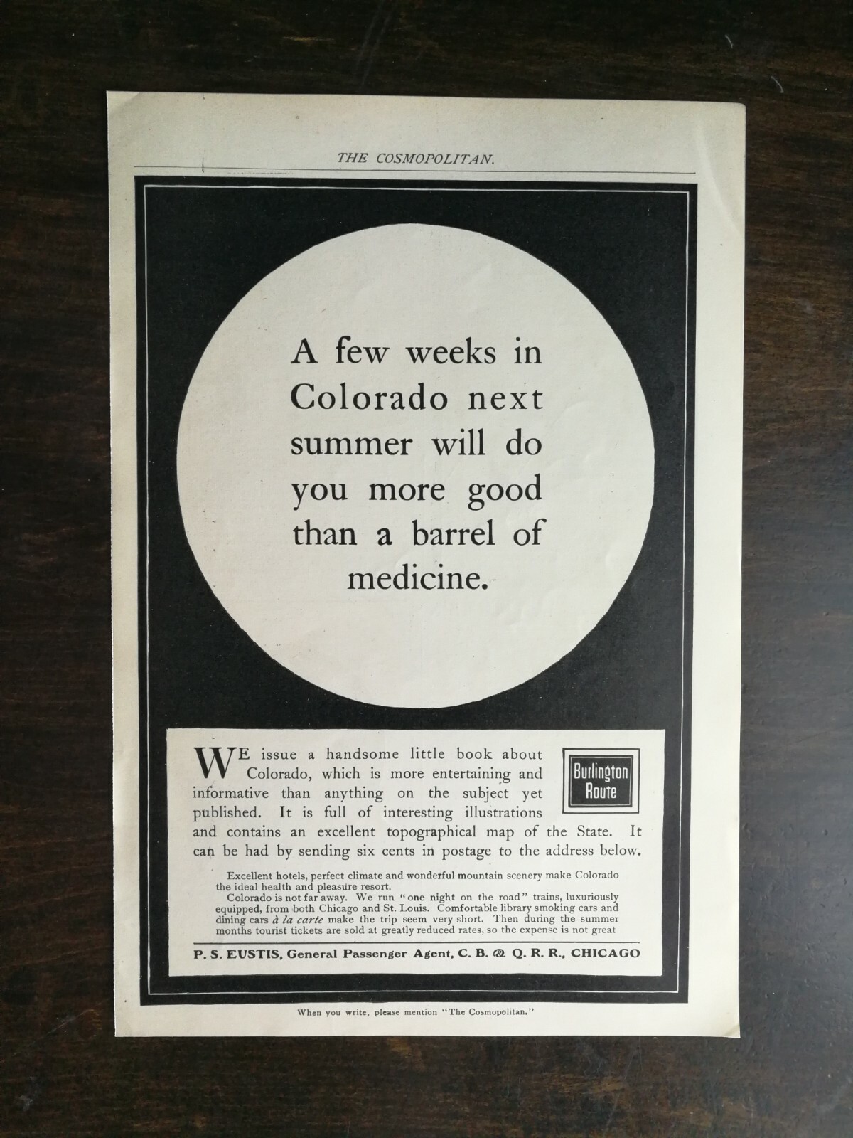 Vintage 1901 Burlington Route Railroad Colorado Full Page Original Ad