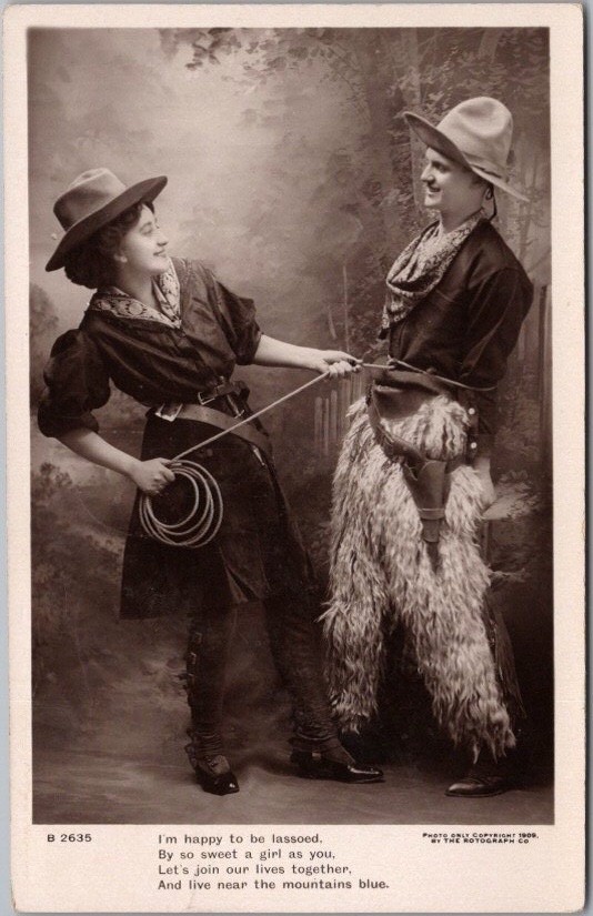 1910 Romance RPPC Real Photo Postcard Cowboy & Cowgirl \