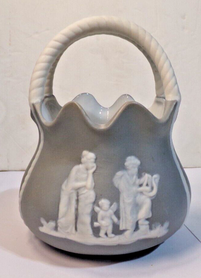 Vintage JASPERWARE Gray Basket Double Handle 5.75