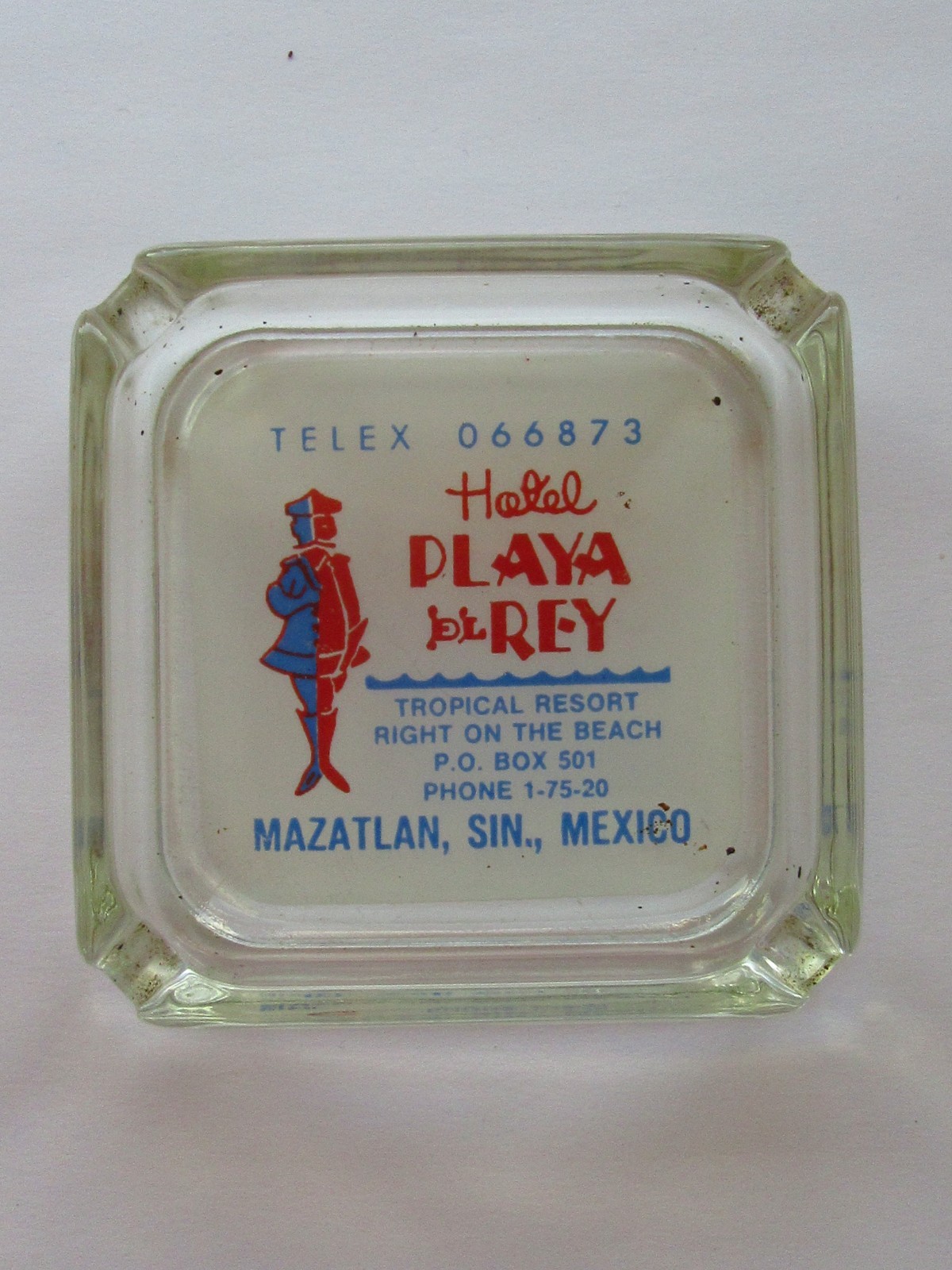 Hotel Playa Rey Vintage Glass Advertising Ashtray  - Mexico Early 1960s