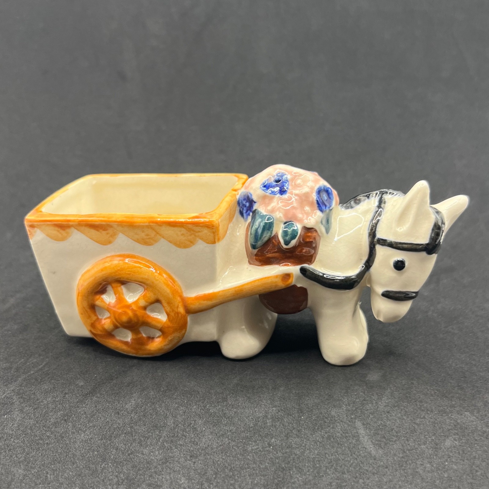 Pioneer Mose Co Japan Vintage Ceramic Donkey Cart Planter Multicolor Burro Wagon