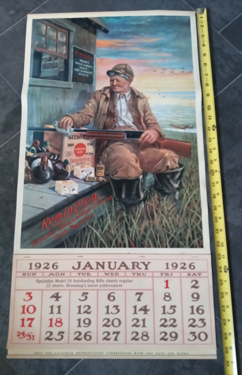 Vintage 1926 Remington Advertising Calendar Shell box duck hunter Picture NOS