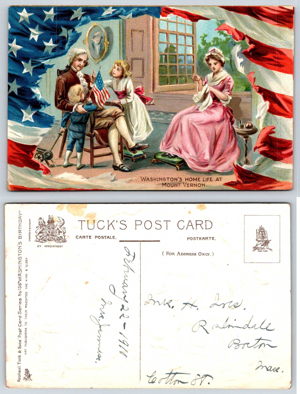 Washington's Birthday Washington's Home Life at Mount Vernon 1910 Postcard AW271