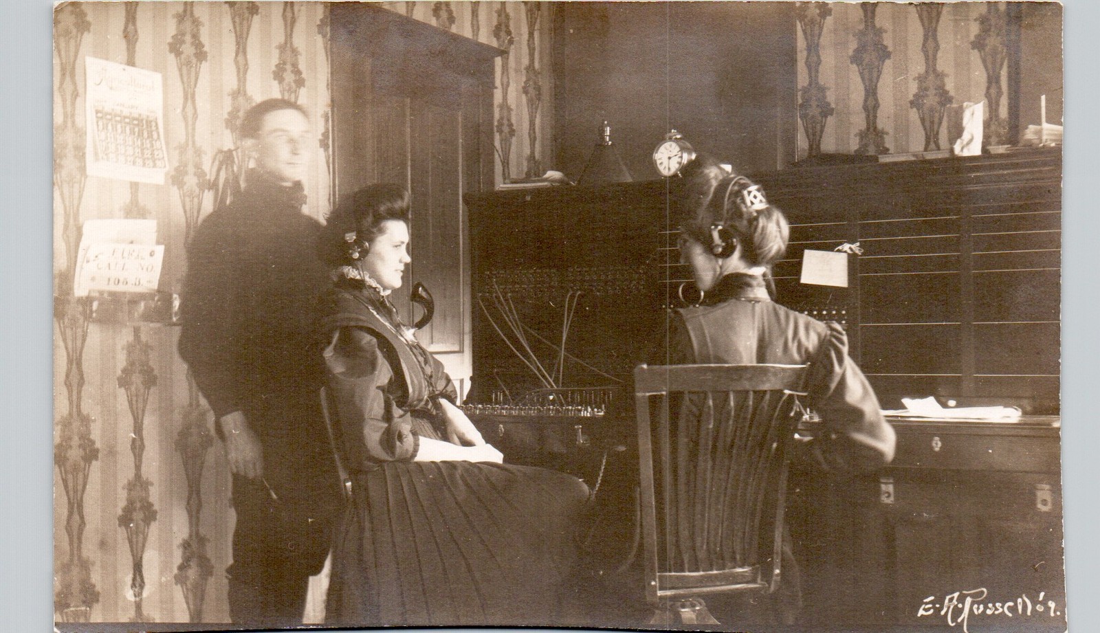 SWITCHBOARD OPERATOR LADIES c1910 postcard interior real photo rppc occupational