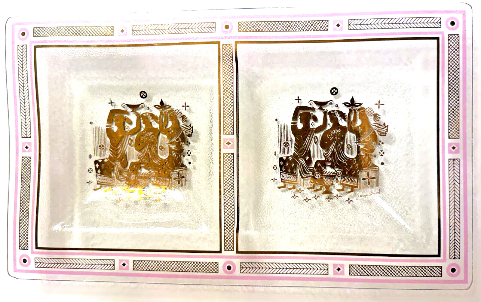 Georges Briard Olympia Glass Double Appetizer Bowl or Snack Tray Georges Briard Olympia Glass Double Appetizer Bowl or Snack Tray
