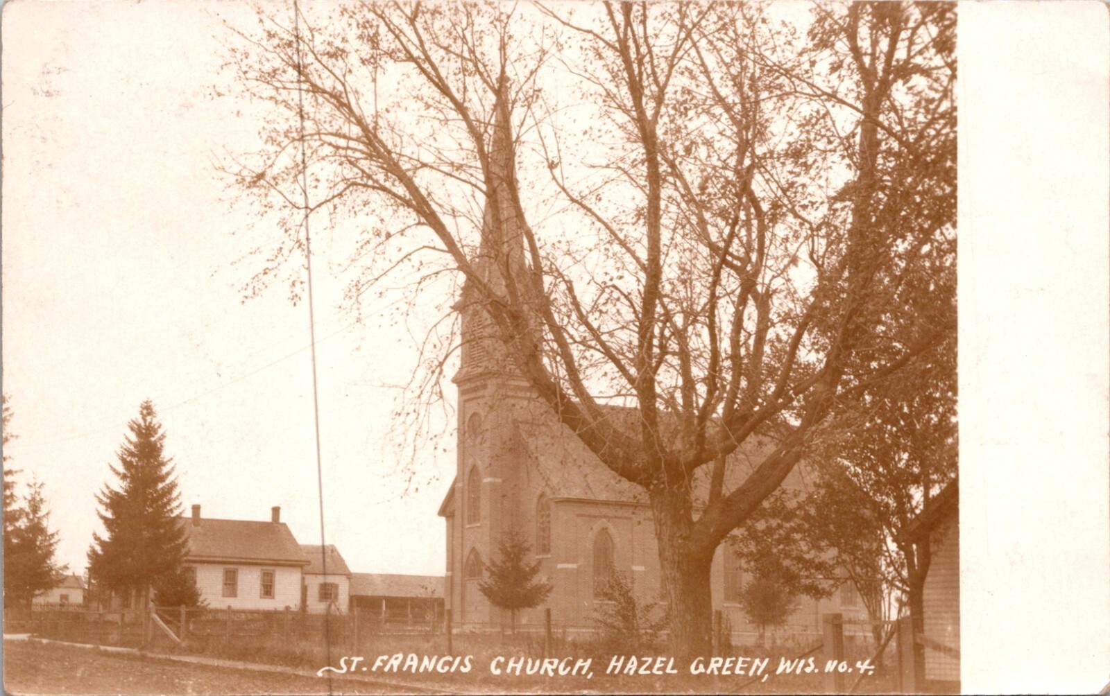 Hazel Green Wisconsin View St. Francis Church 1908 Vintage RPPC Postcard   23419