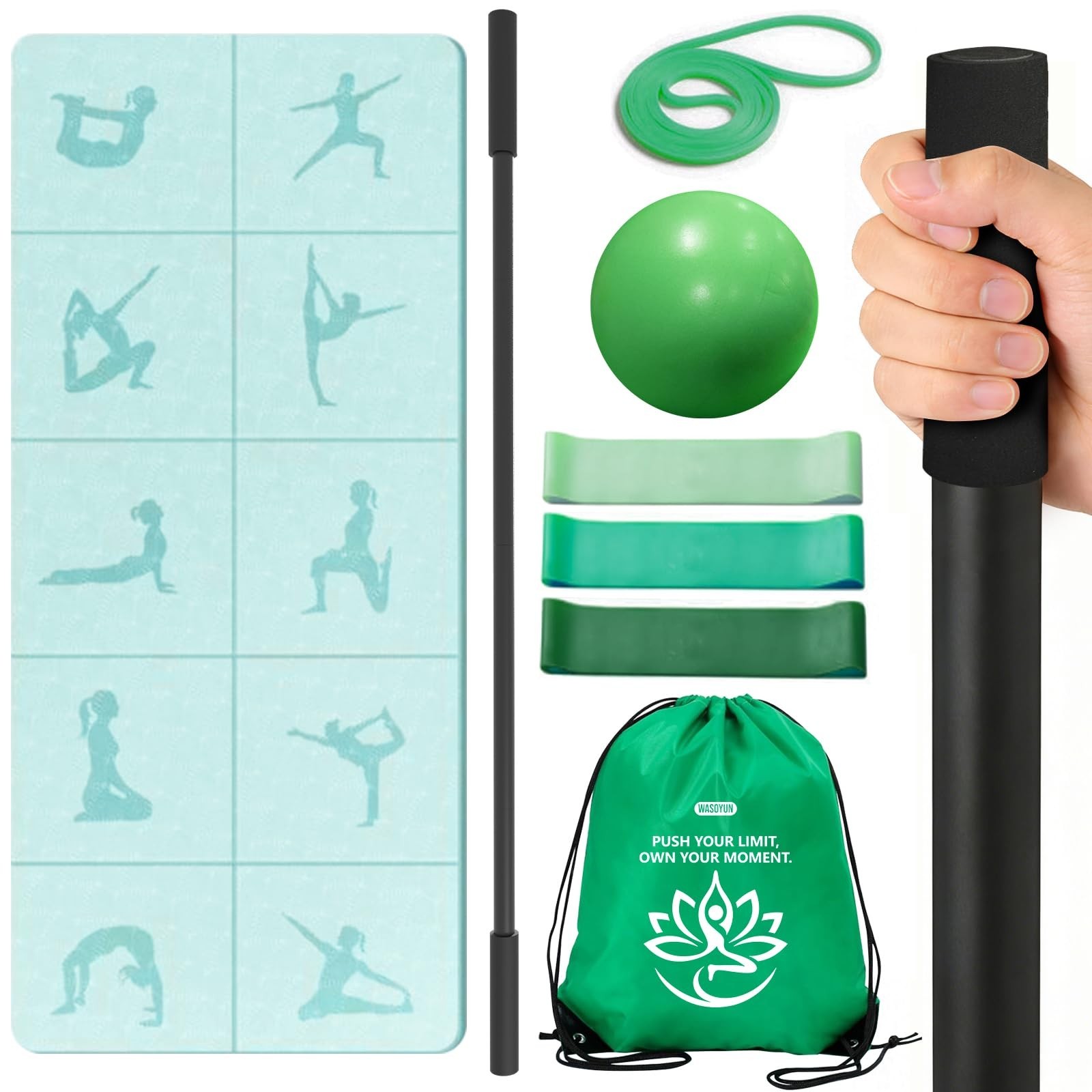 Foldable Yoga Mat Kit,Yoga Starter Sets,Yoga Stick Set