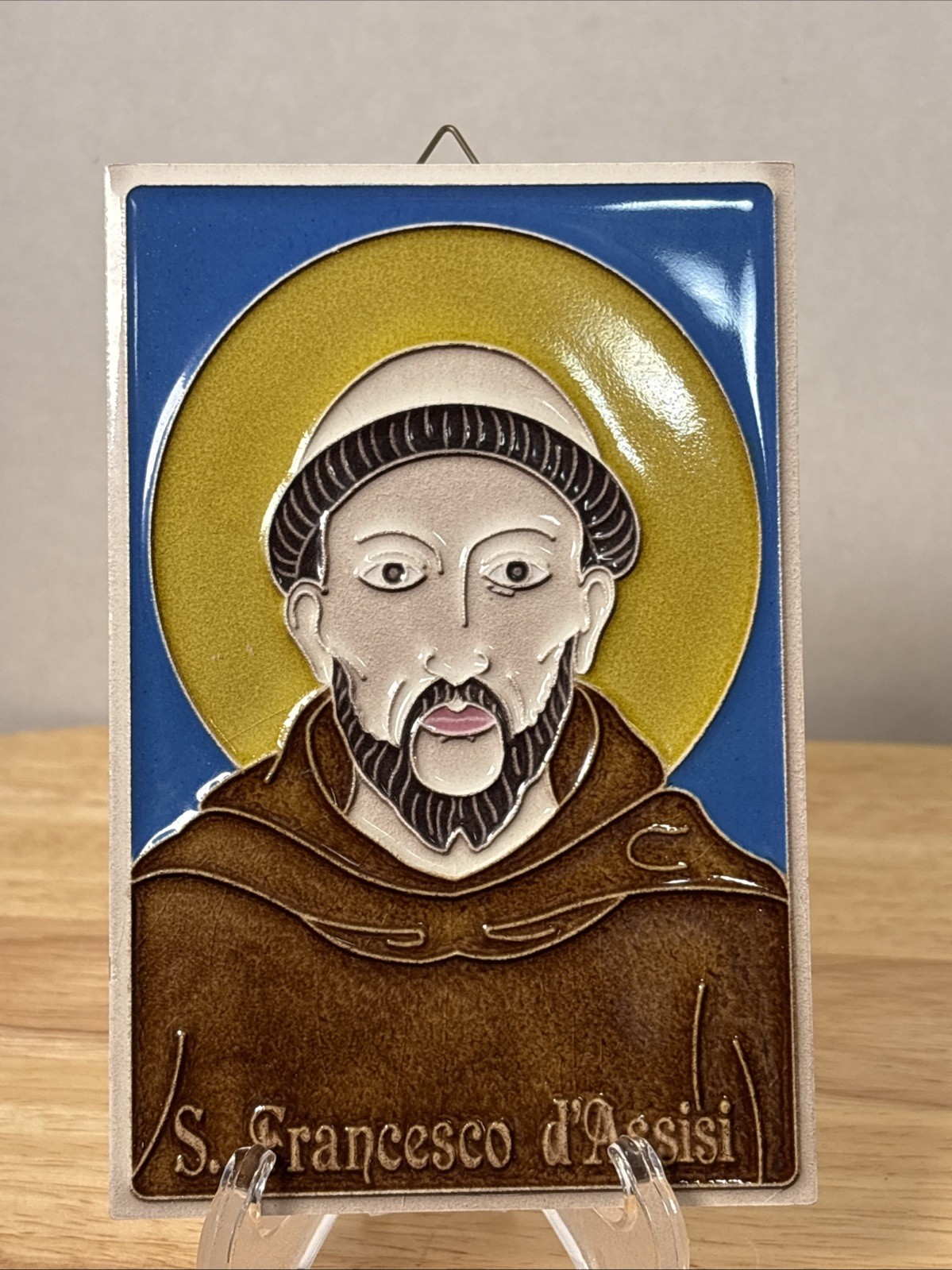 Creazioni Luciano St Francis Assisi 3D Relief Ceramic Plaque Tile Vietri Italy