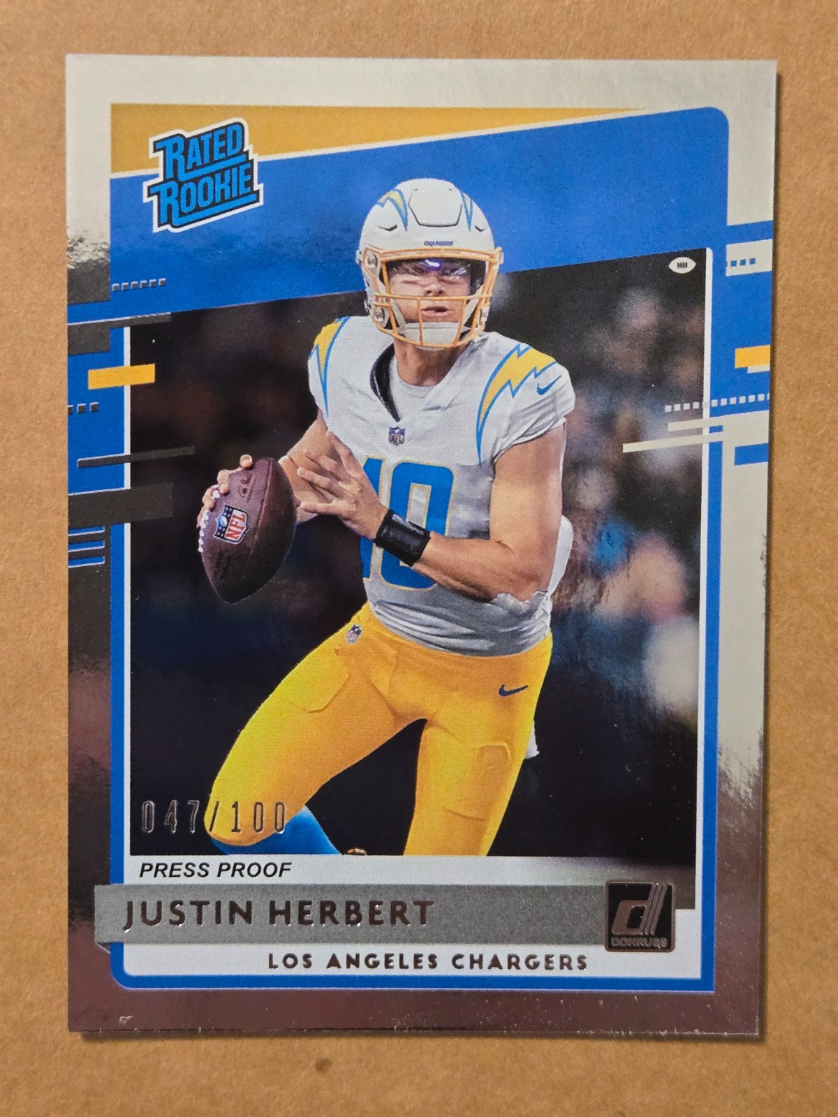 Panini 2020 Donruss Justin Herbert #303 Rated Rookie Press Proof /100 Chargers