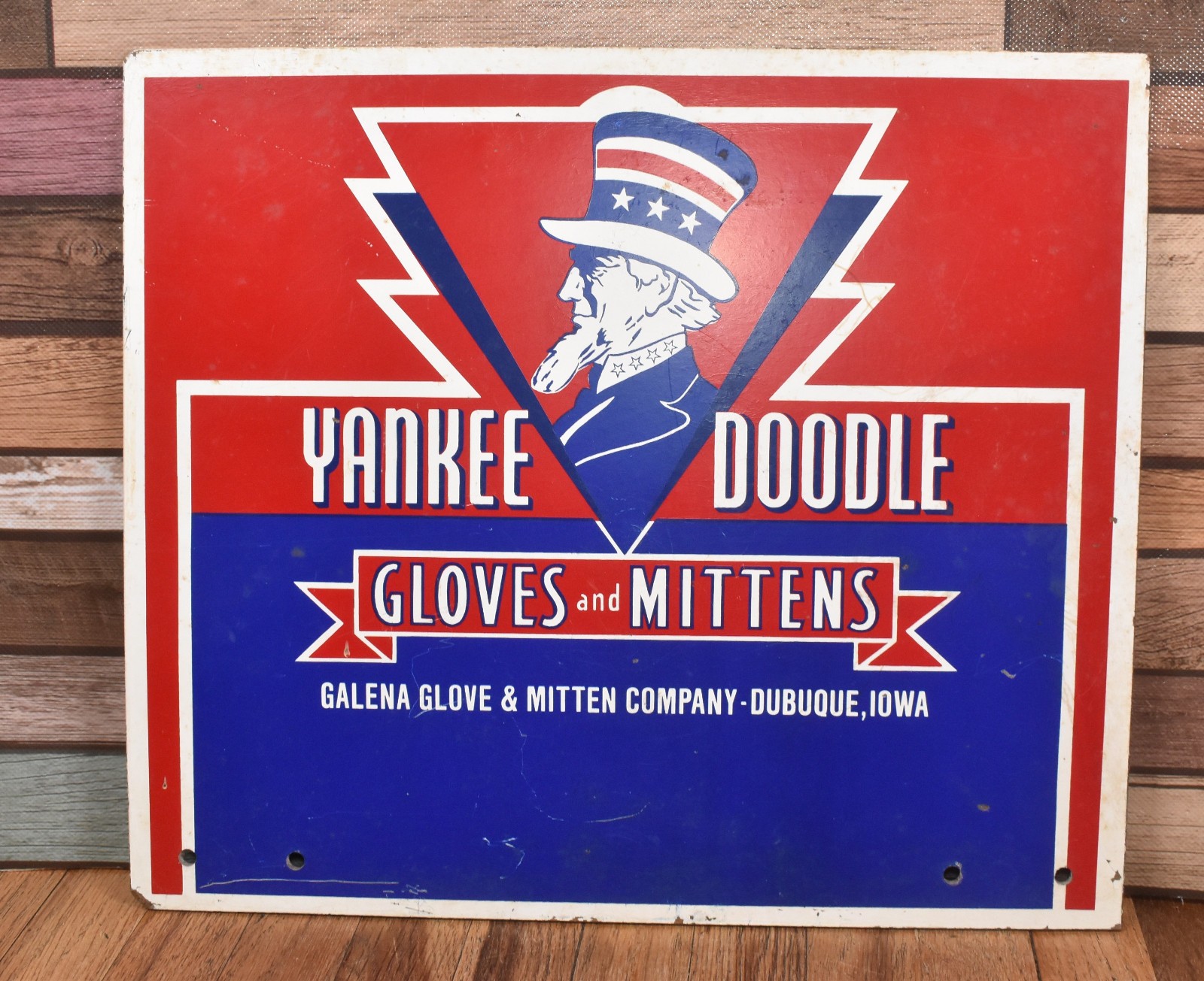 Vintage Yankee Doodle Gloves & Mittens Galena Glove Co Double Sided Sign
