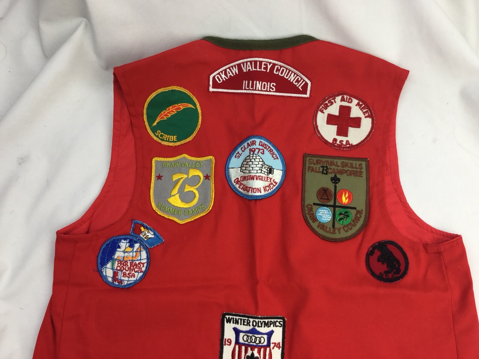 Vtg Boy Scout Vest Patches 1974 Olympics Okaw Illinois