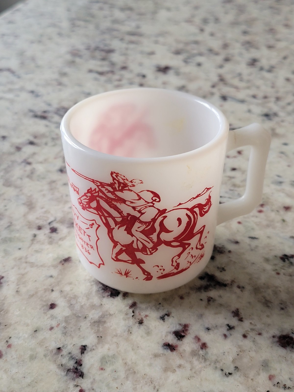 Hazel Atlas Red Vintage 1950s Davy Crockett Indian Fighter Milk Glass Cup/Mug 