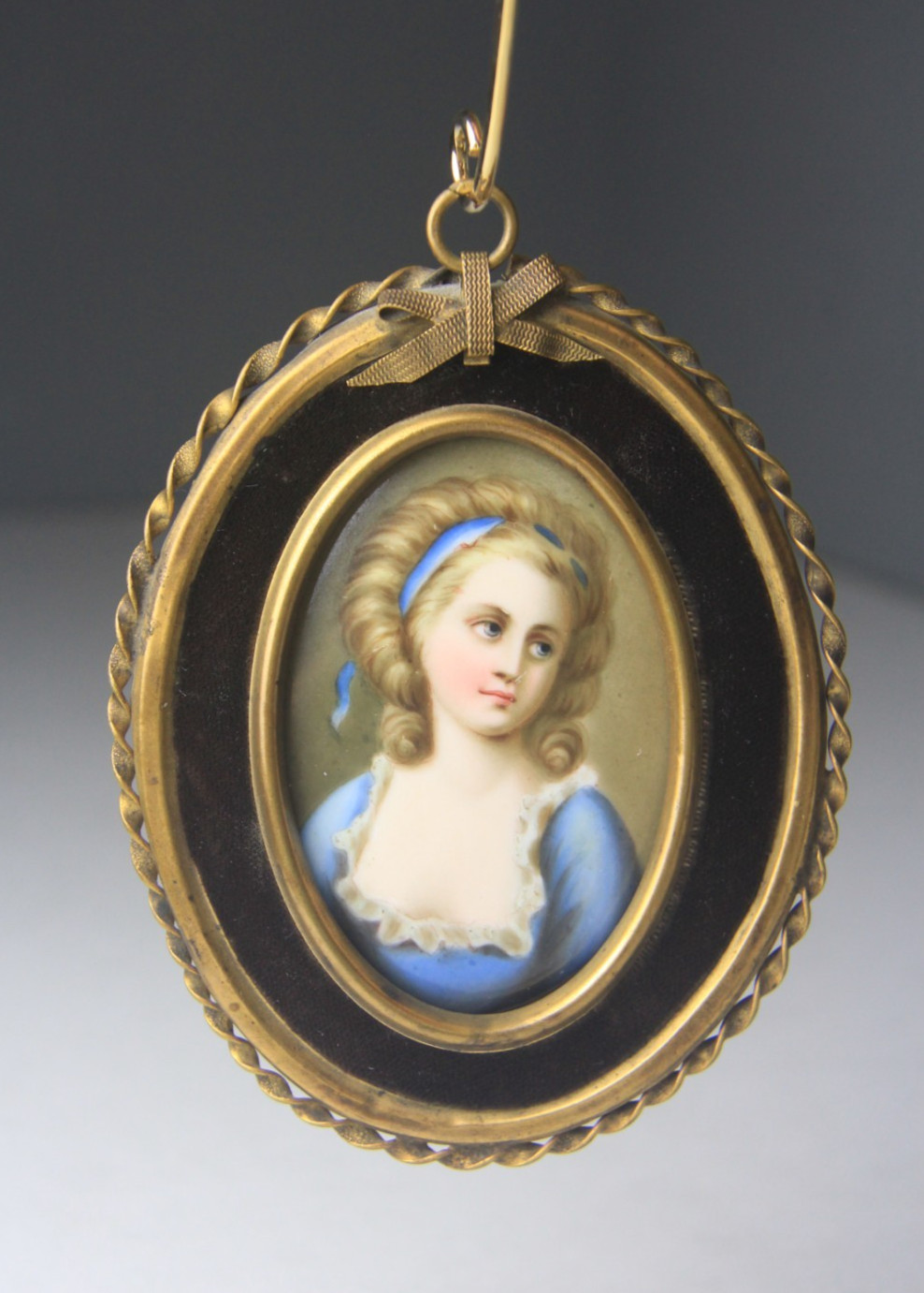 Antique Framed Hand Painted Oval Porcelain Plaque of Countess Potocka