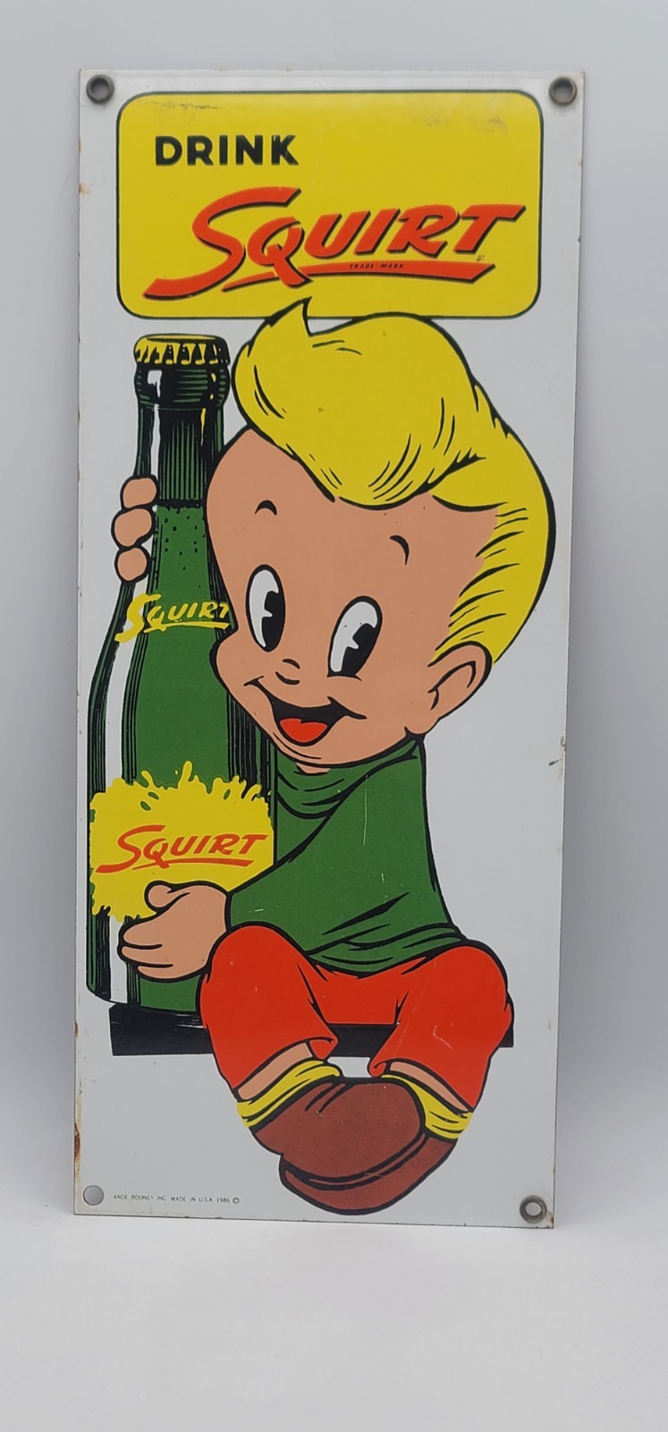 Vintage Drink Squirt Soda Lil Squirt Porcelain Enameled Metal Sign
