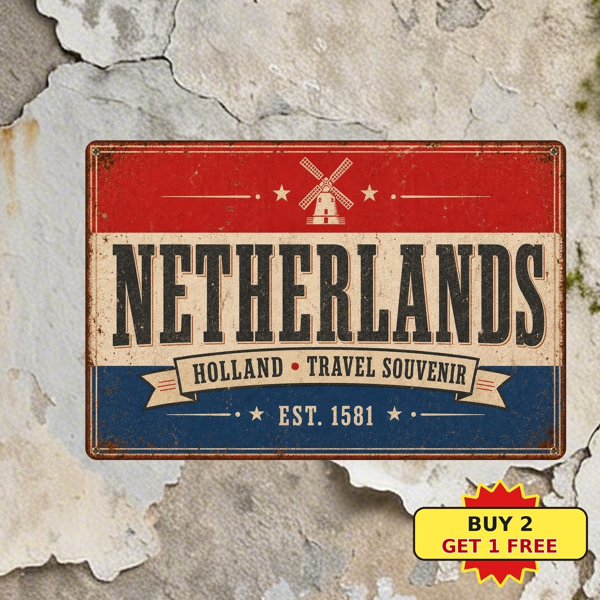 Netherlands Dutch National Flag Metal Sign Heavy Country Plaque