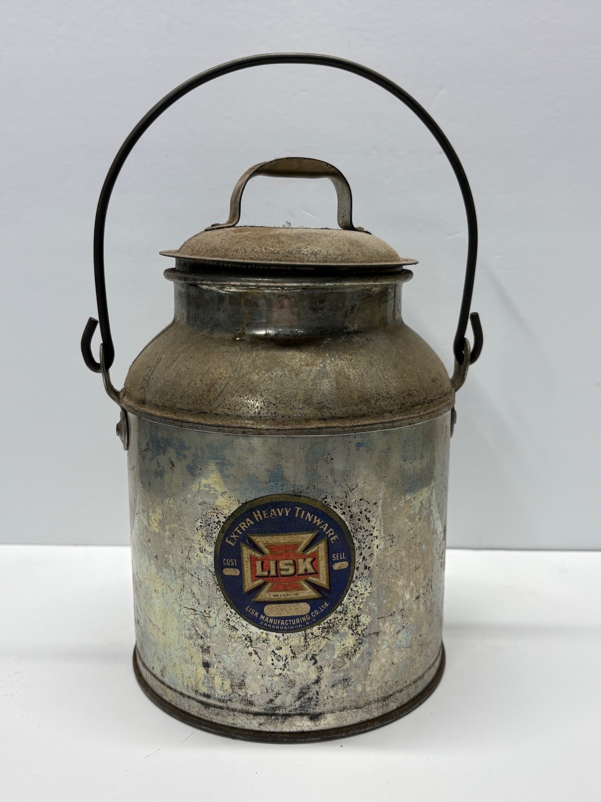 Antique Lisk Manufacturing Co. Ltd. 4 Qt Metal Milk Can Early 1900\'s NY