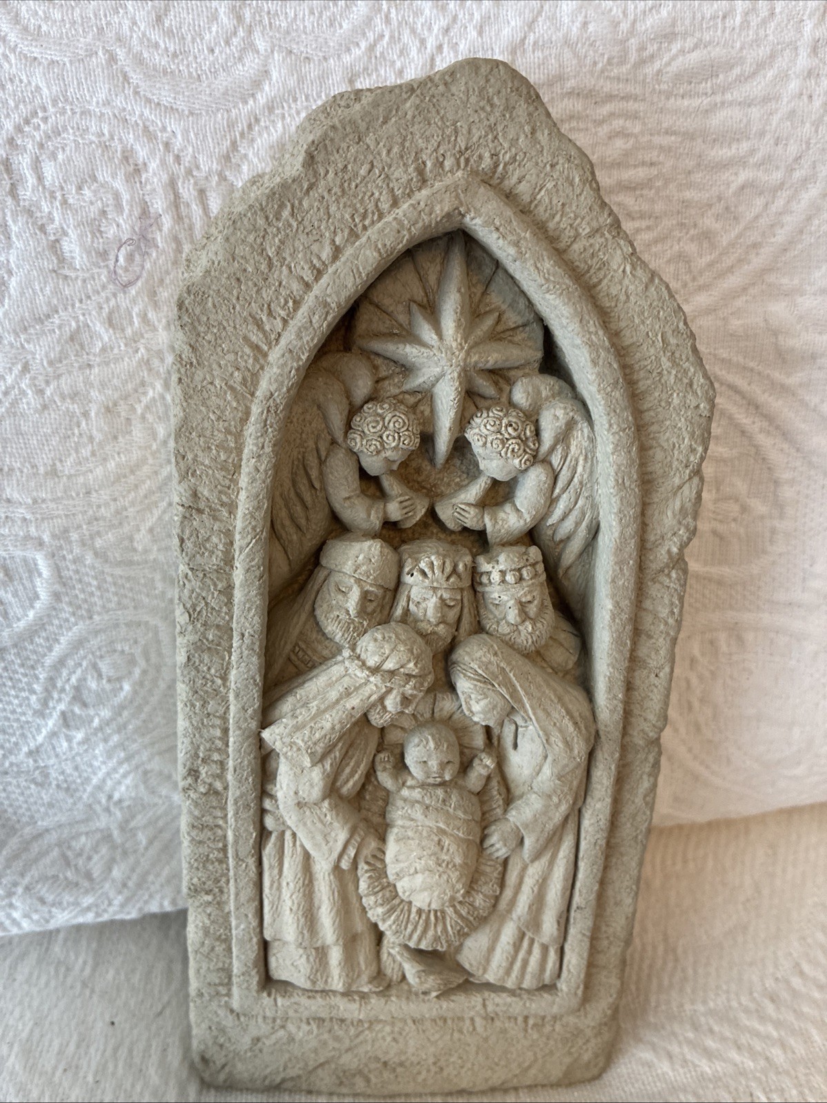 Carruth Studio Nativity Hanging Stone Wall Art Signed Sculpture, Vintage 1998 Carruth Studio Nativity Hanging Stone Wall Art Signed Sculpture, Vintage 1998