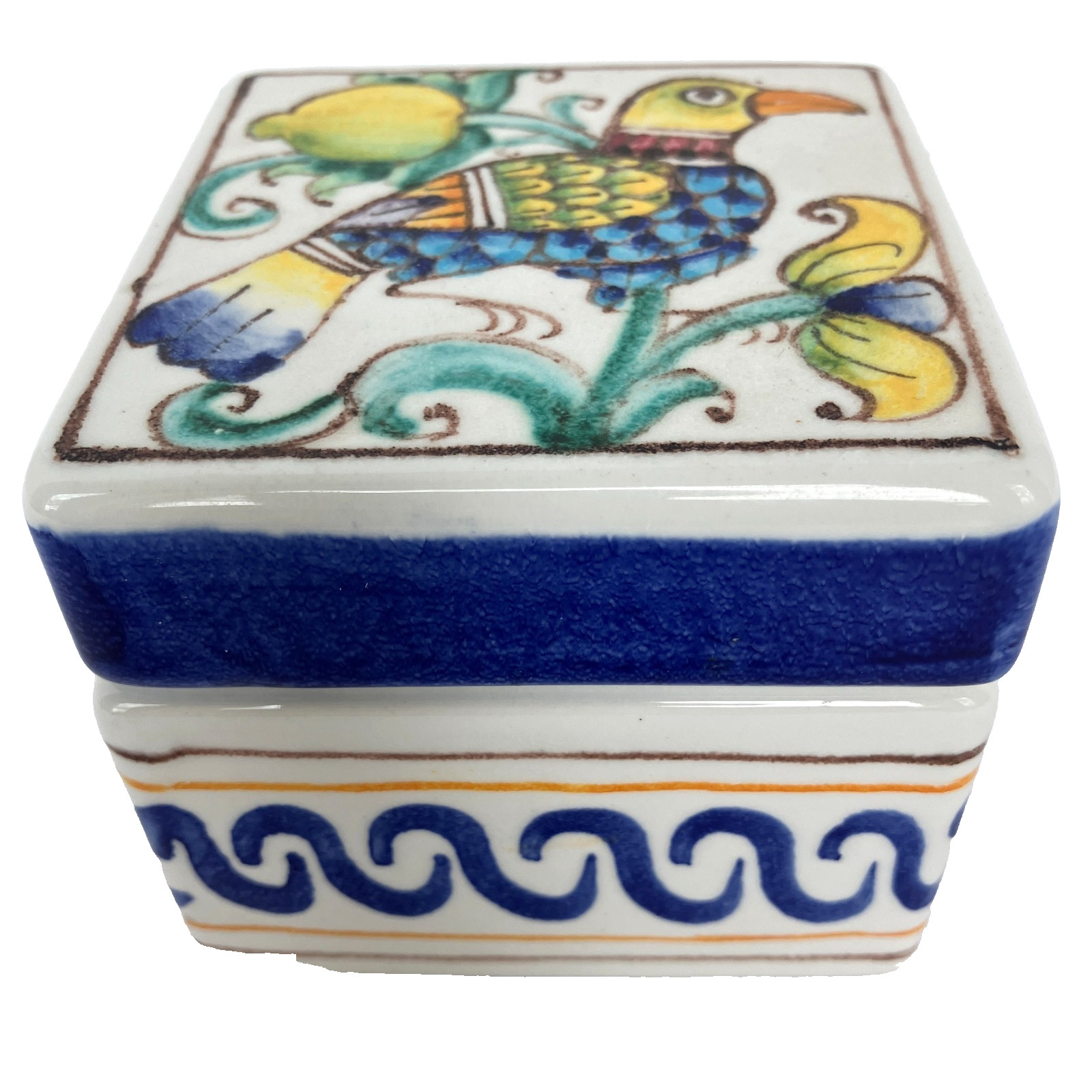 Vintage Adele Stefanelli Ceramic Hand Painted Bird Trinket Box Venice Italy