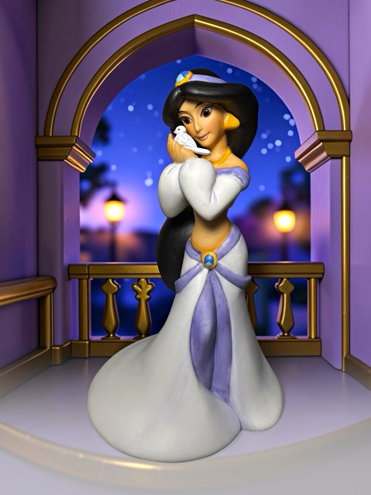 Disney Princess Jasmine Aladdin Ceramic Bell Figurine Dove 6.25” Disney