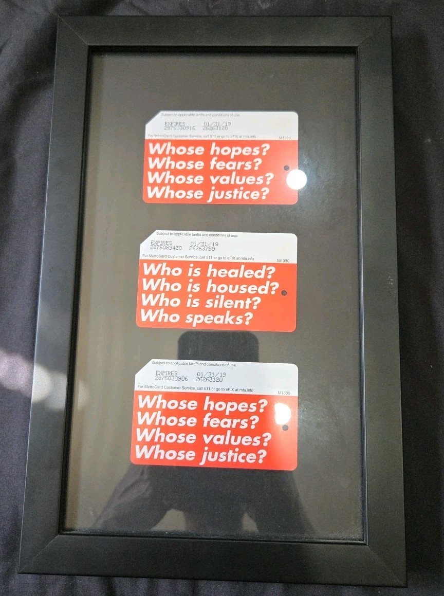 Ultra Rare 3 Barbara Kruger NYC Metrocards W/ Custom Frame