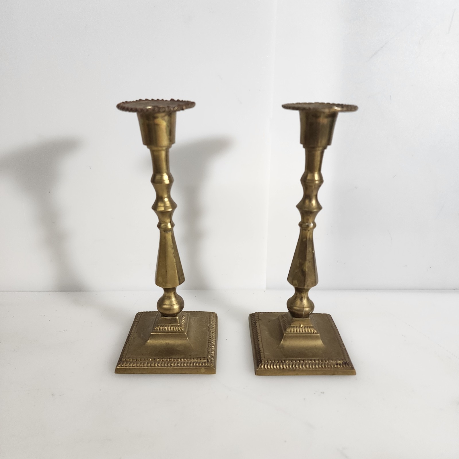Vintage Brass Candlestick Holders Pair Square Base Taper Candle Decor