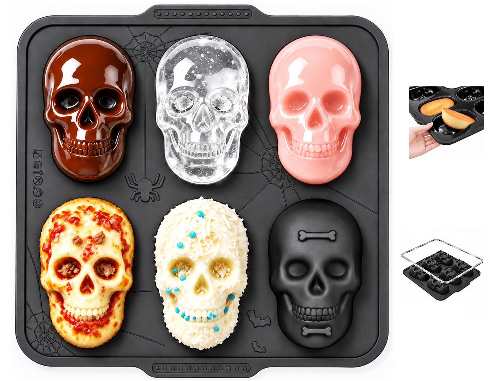 Richly Detailed Skull Baking Pan with Metal Reinforced Frame, Easy Release Si...