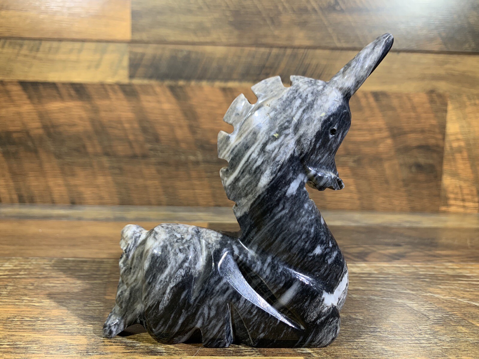 Vintage Hand Carved Onyx Stone Marble Unicorn Miniature Figurine 5\