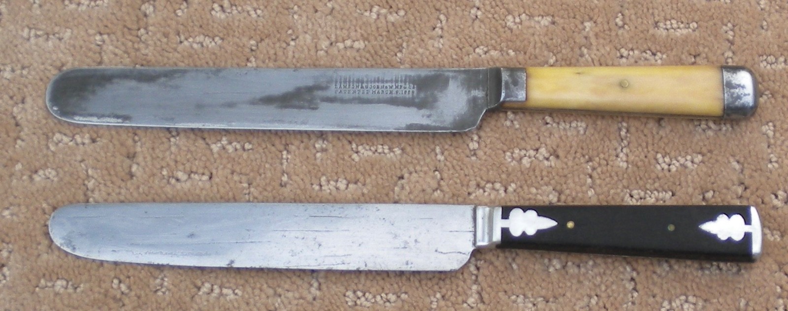 Pair of 19th Century table knives Bone & Ebony Wood handles USA Used