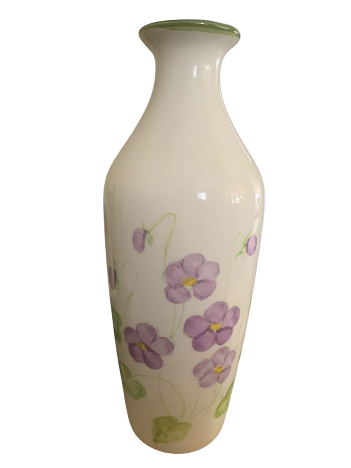 Weiss Hand Painted Made In Brazil Floral Vase With Purple Flowers 10”