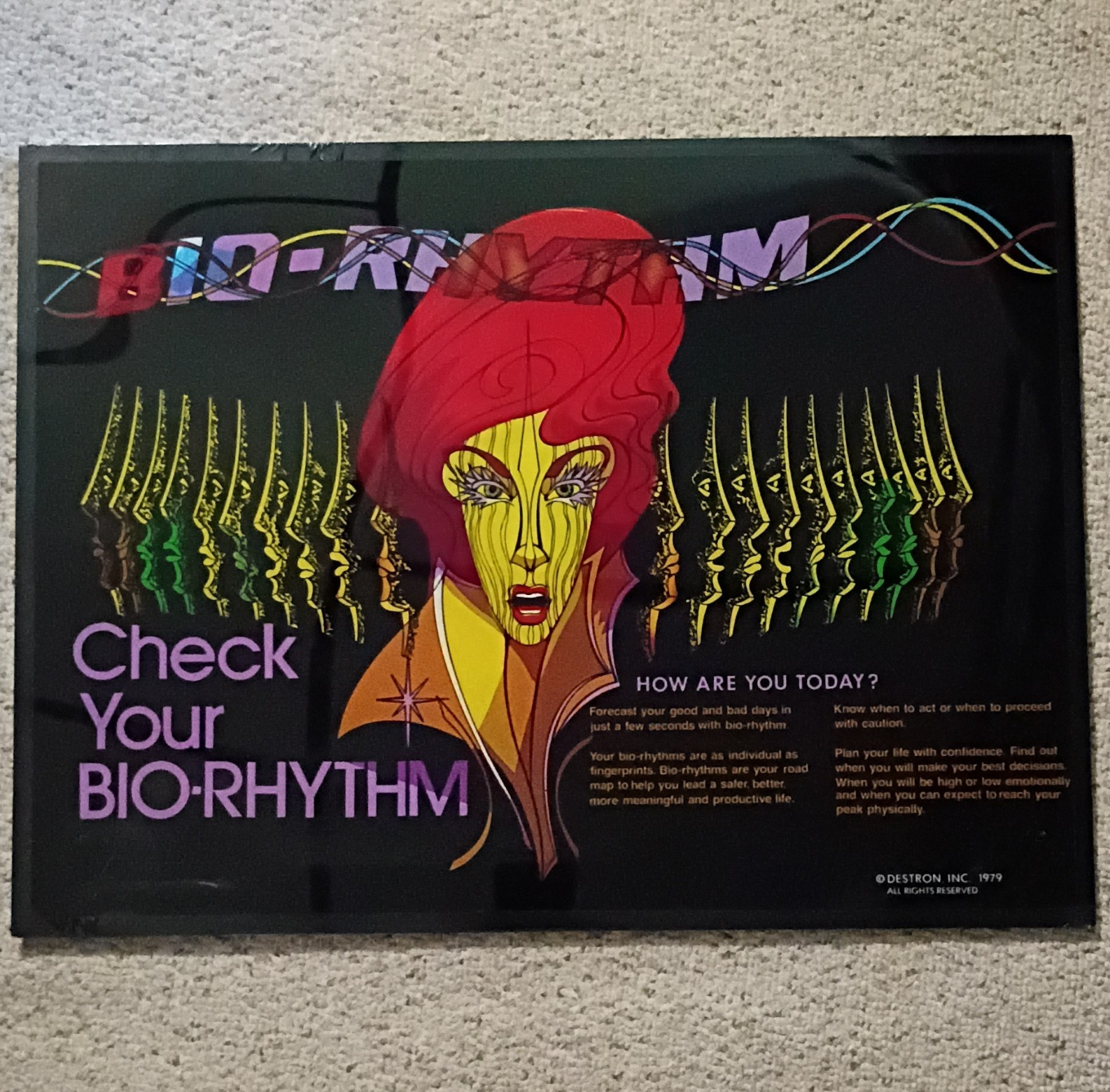 RARE 1979 Destron Check BIO-RHYTHM Vintage Coin Op Arcade Cabinet Display Sign ☢ RARE 1979 Destron Check BIO-RHYTHM Vintage Coin Op Arcade Cabinet Display Sign ☢