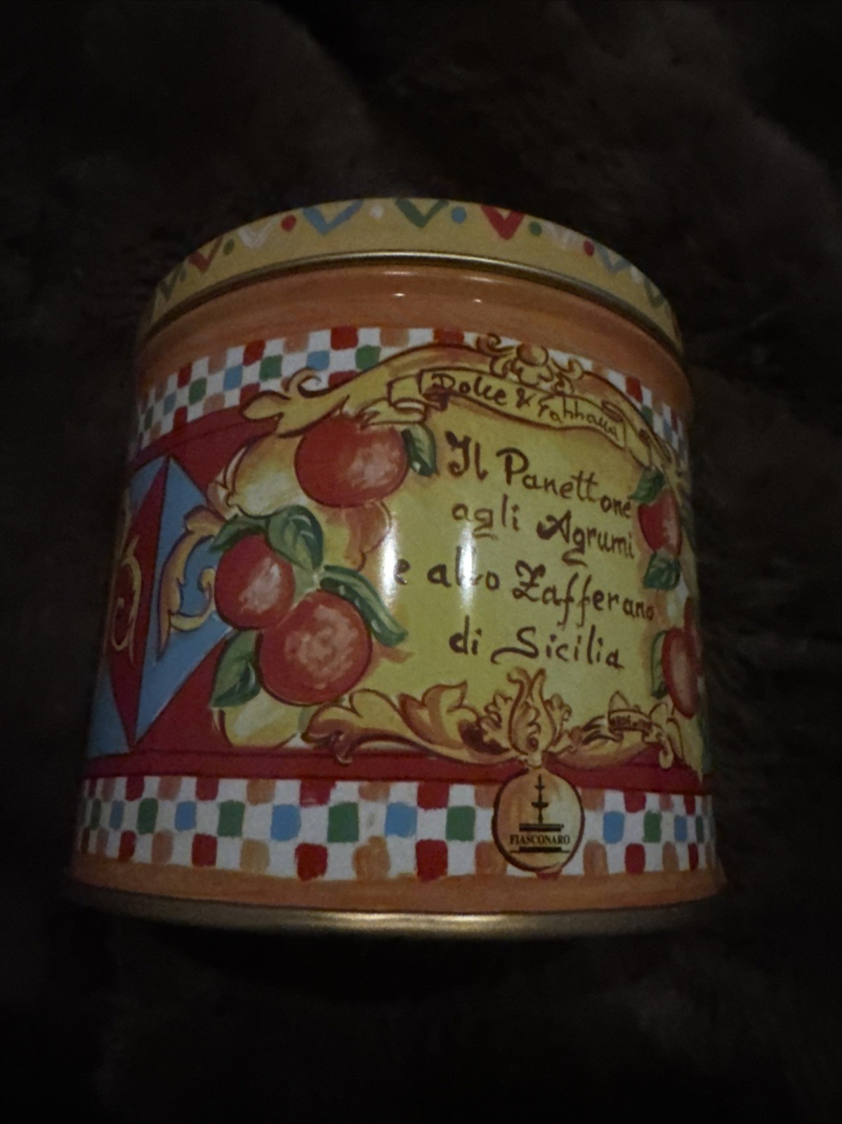 Dolce & Gabbana Fiasconaro Panettone Empty Tin Fruit Pattern New Dolce & Gabbana Fiasconaro Panettone Empty Tin Fruit Pattern New