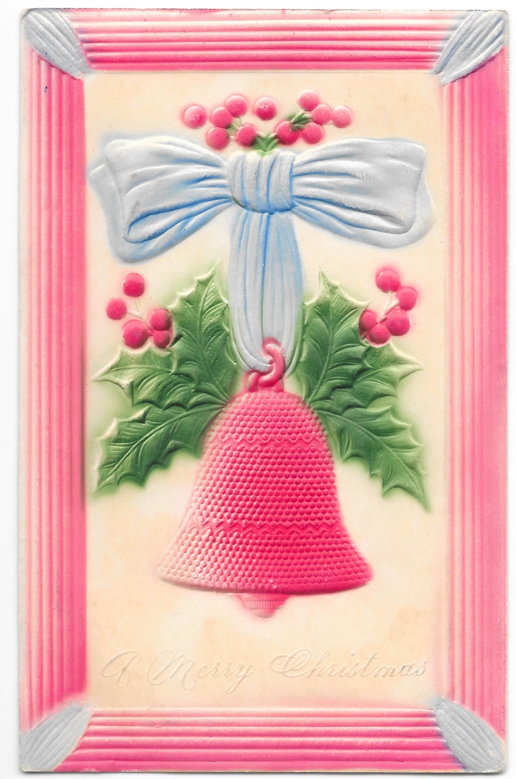 Christmas Bell & Holly Embossed Postcard Posted 1909 WASH