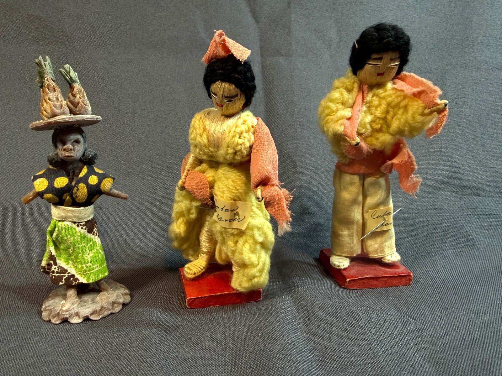 Lot of 3 Vintage Art HANDMADE CUBAN FOLK ART Figurines Dolls - Made in Cuba