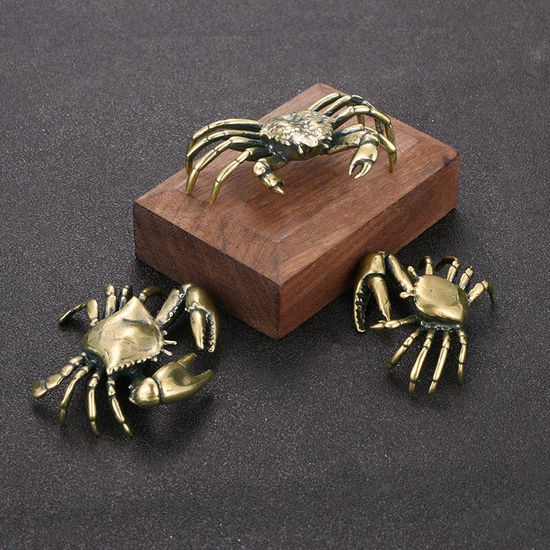 3pc Handmade pure copper crab antique decorative handicraft collection ornaments