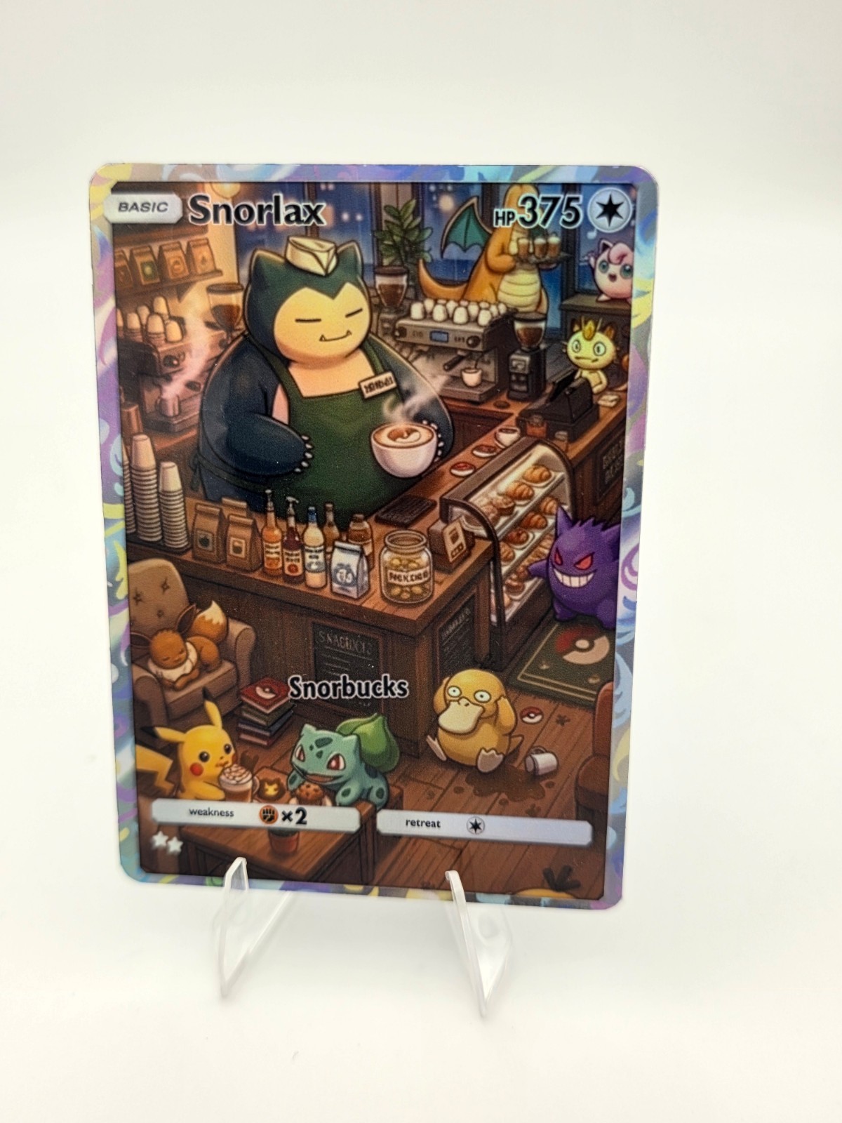 CUSTOM FAN ART Snorlax Coffee Break Holo Card