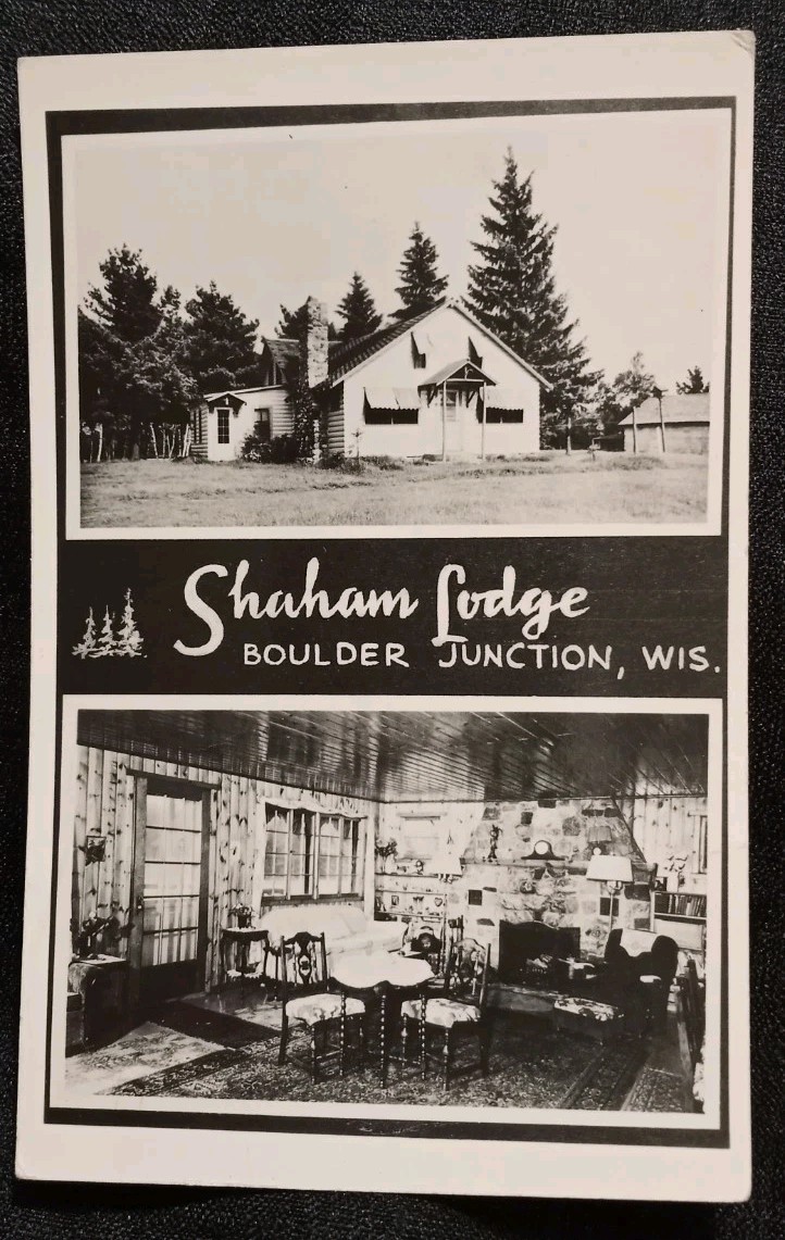 RPPC 1958 Shaham Lodge Boulder Junction, Wisconsin 3 Cent Stamp