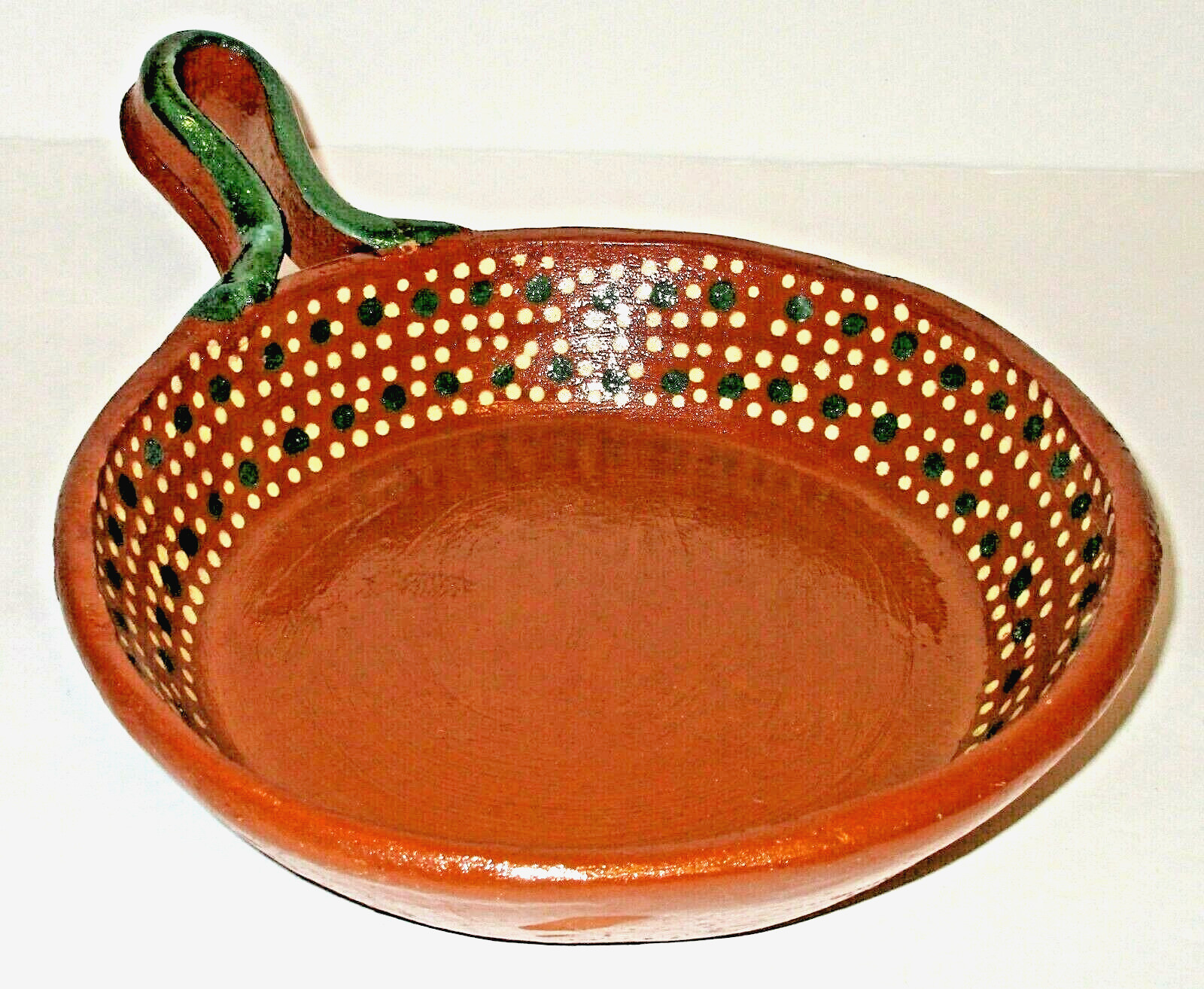 Mexican Fry Pan Skillet Redware Terra Cotta Clay 9-9 1/2\