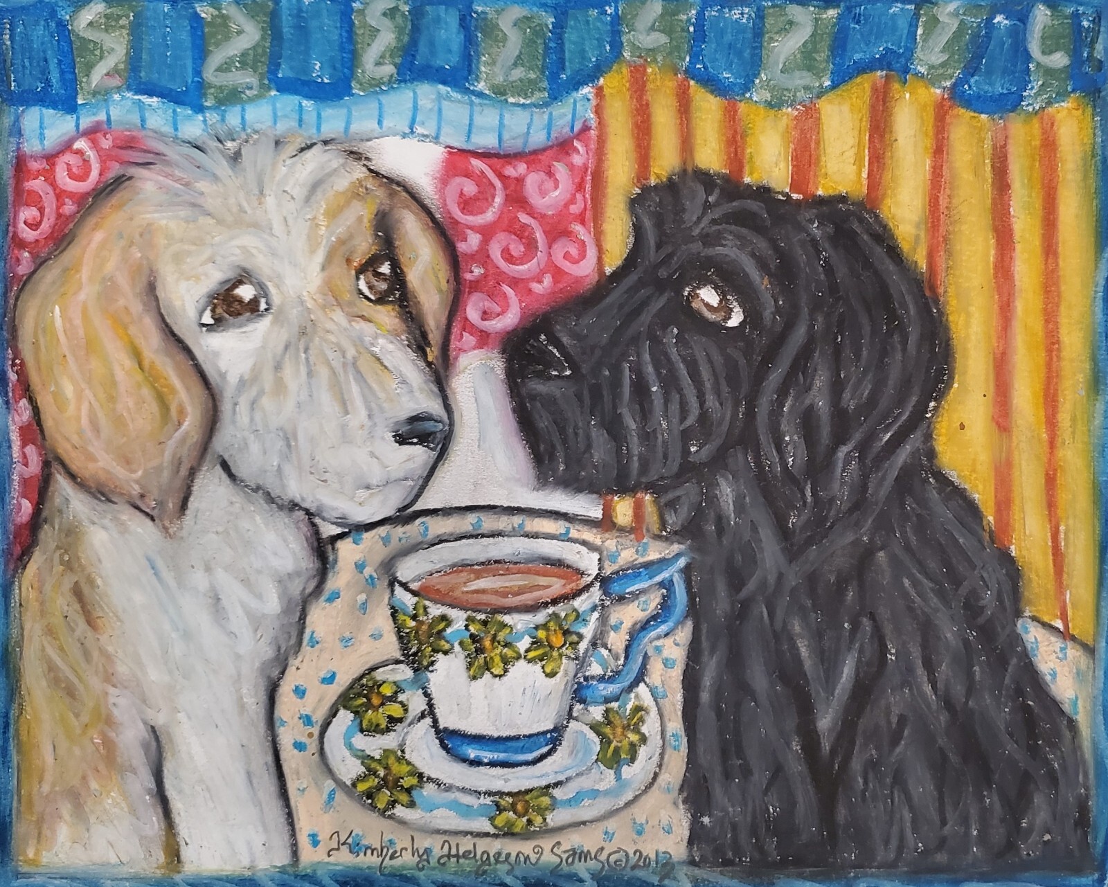 GOLDENDOODLE Drinking Tea 8.5 x 11 Signed Dog Art Print Artist KSams GOLDENDOODLE Drinking Tea 8.5 x 11 Signed Dog Art Print Artist KSams