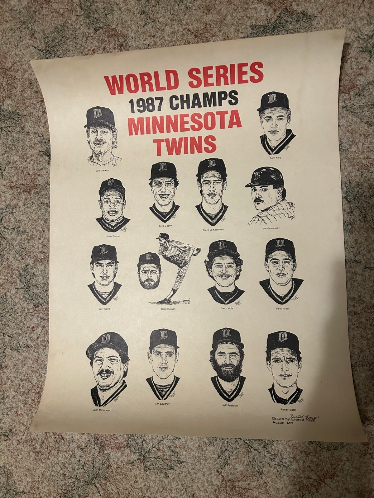 1987 World Series Champs Poster Minnesota Twins Signed Everett Hays VG Original