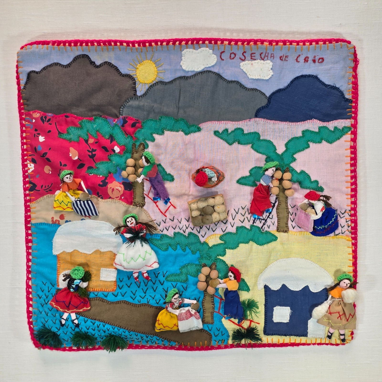 Vintage Peruvian Arpillera Wall Embroidery Textile Art “Cosecha de …” 19