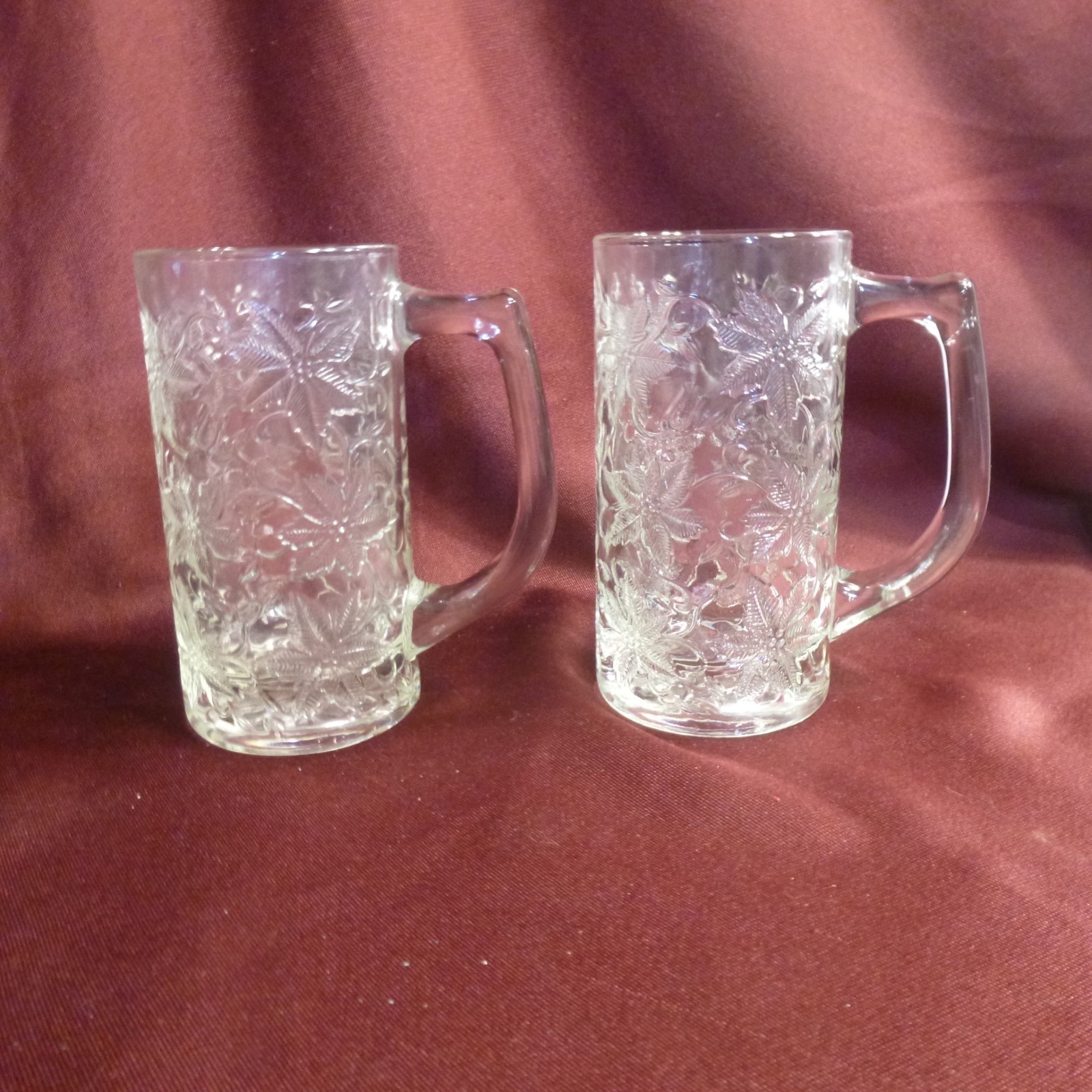 Princess House Fantasia Lot of 2 Crystal Mugs #5222 Embossed Flower - EUC
