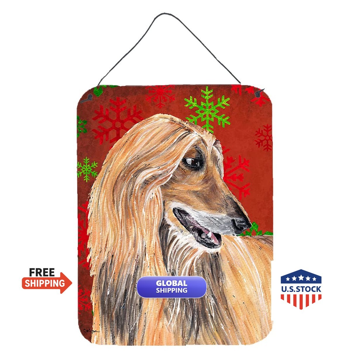 Caroline\'s Treasures SC9501DS1216 Afghan Hound Red Snowflakes Plaque 12x16