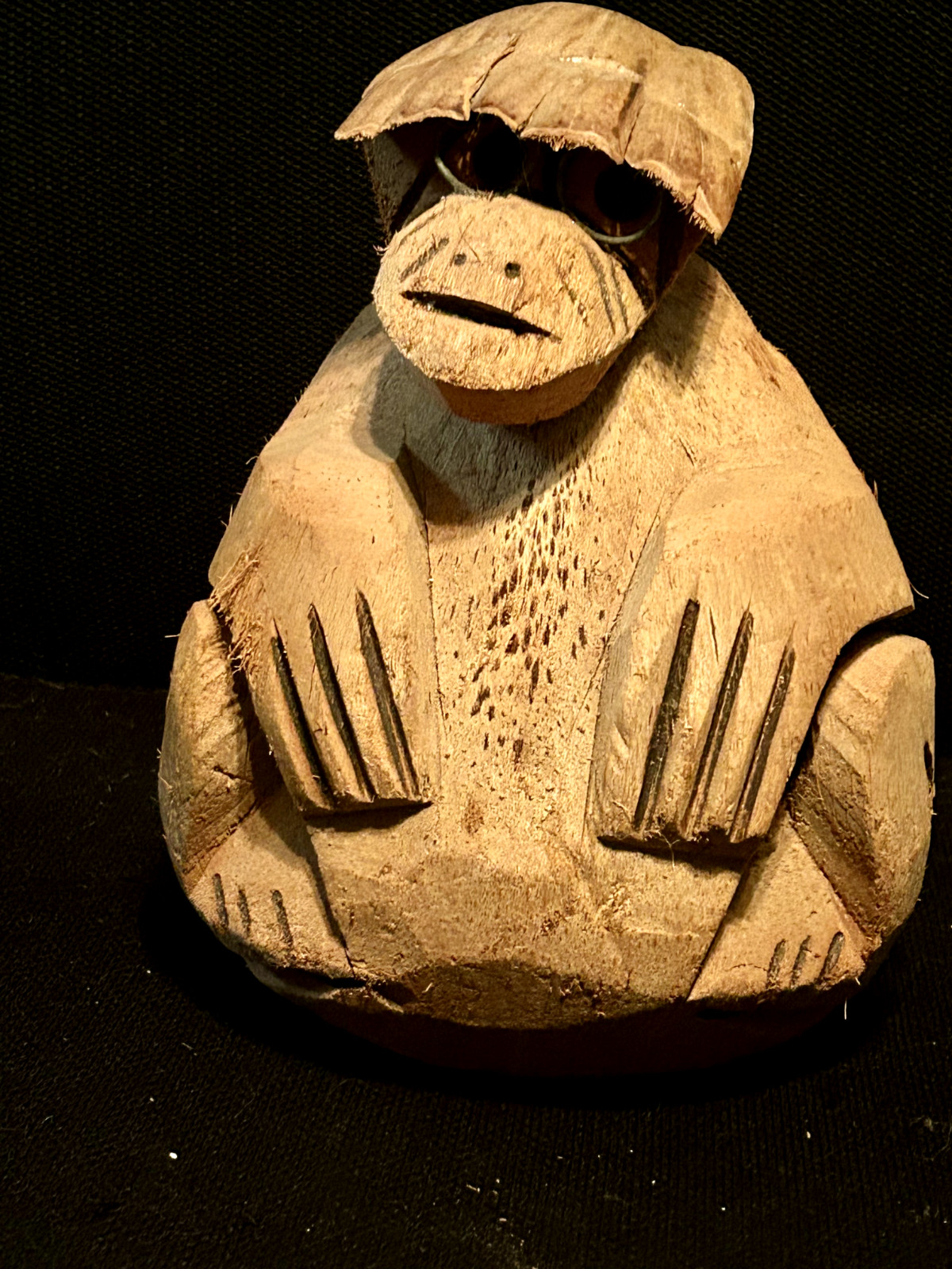 VTG Hand Carved Coconut Monkey Tiki Bar Art Glasses Holder Decor Collectible