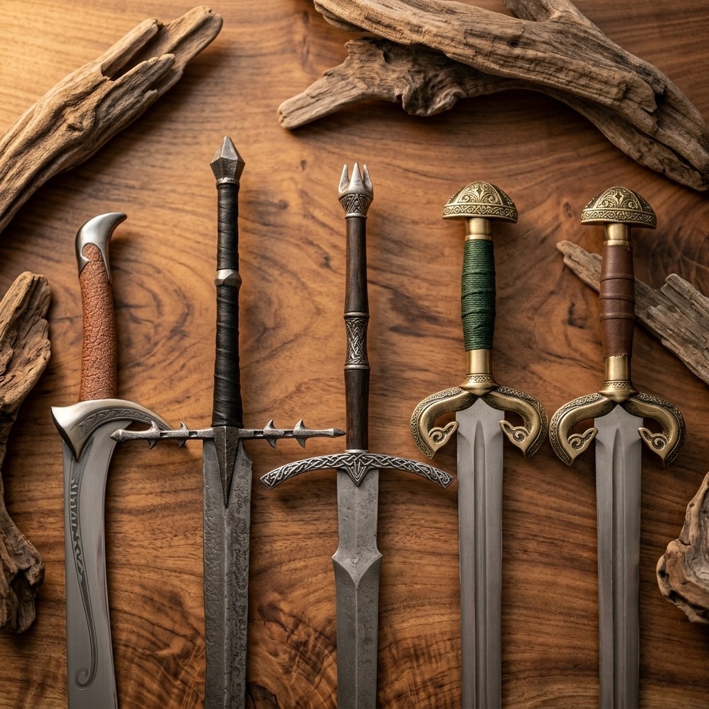 Set of 5 PCS Fantasy Replica Swords, Hand Forged Movie Inspired Collection