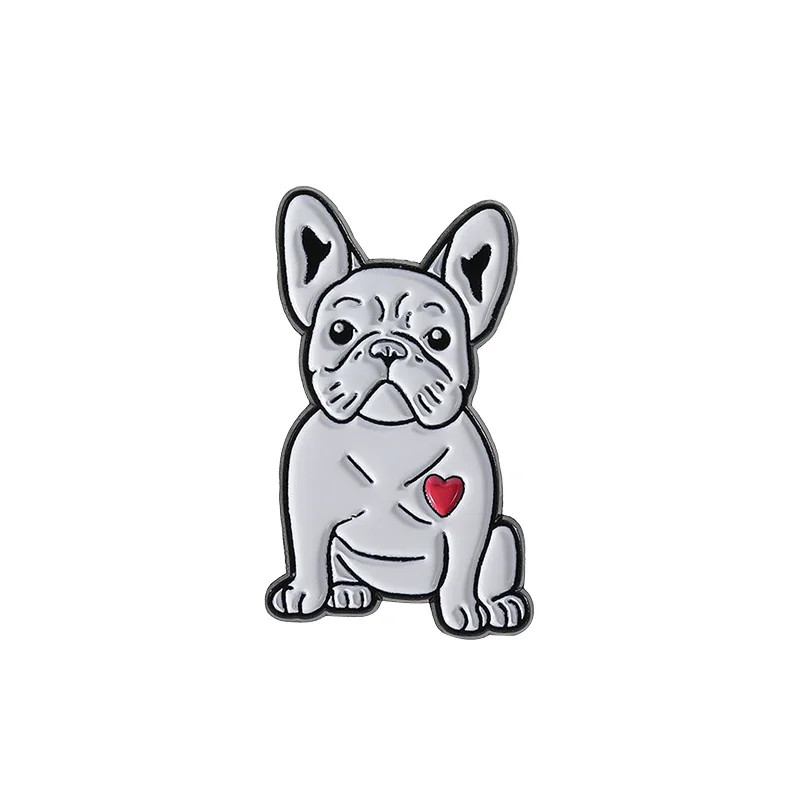 Cute French Bulldog Dog Enamel Pins Cartoon Animal Dog Red Heart Metal Brooches