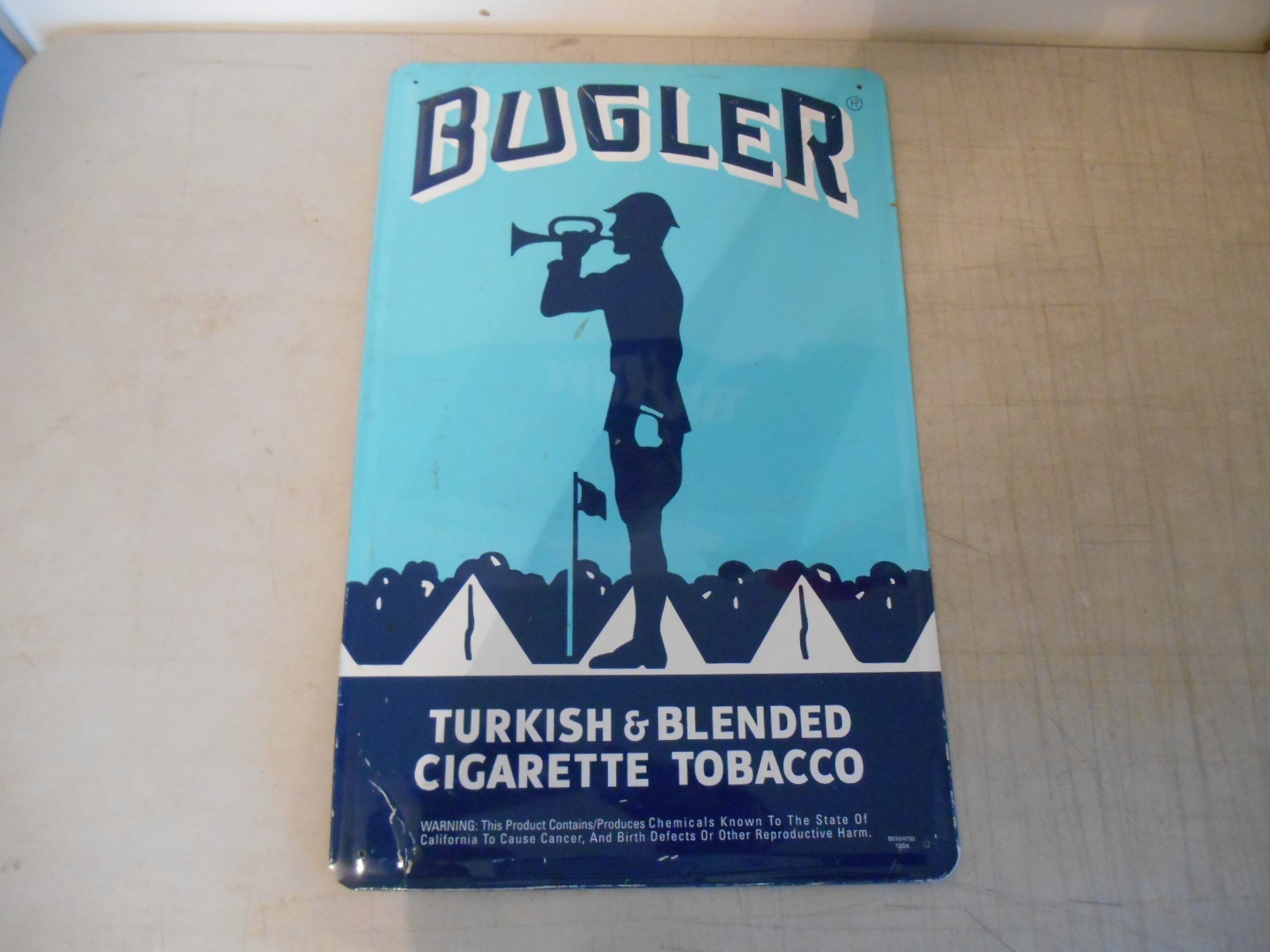 Vtg-Style Teal&Dark Blue Embossed Buglers Advertisement Metal Sign 17x11x1 Vtg-Style Teal&Dark Blue Embossed Buglers Advertisement Metal Sign 17x11x1