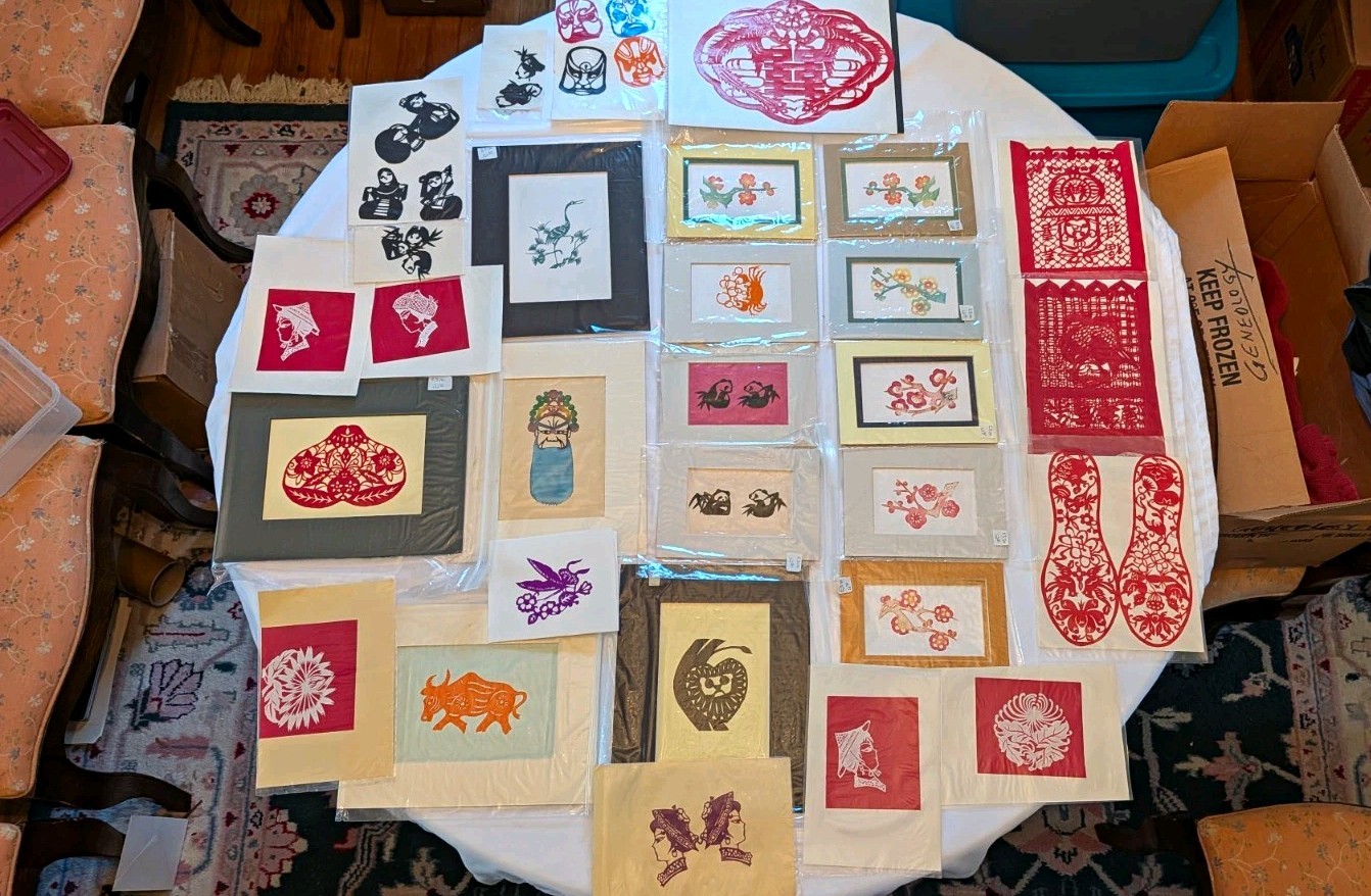 More Than 60 Vintage Chinese Paper Art Cutouts, 14 Matted