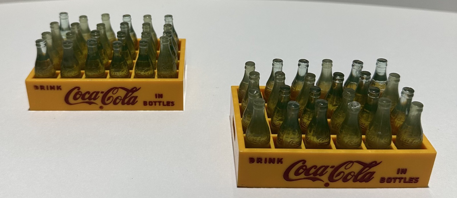 Vintage 1950's 2 SETS Miniature Coca Cola Bottles YellowCrate Coke 24 Bottles Ea