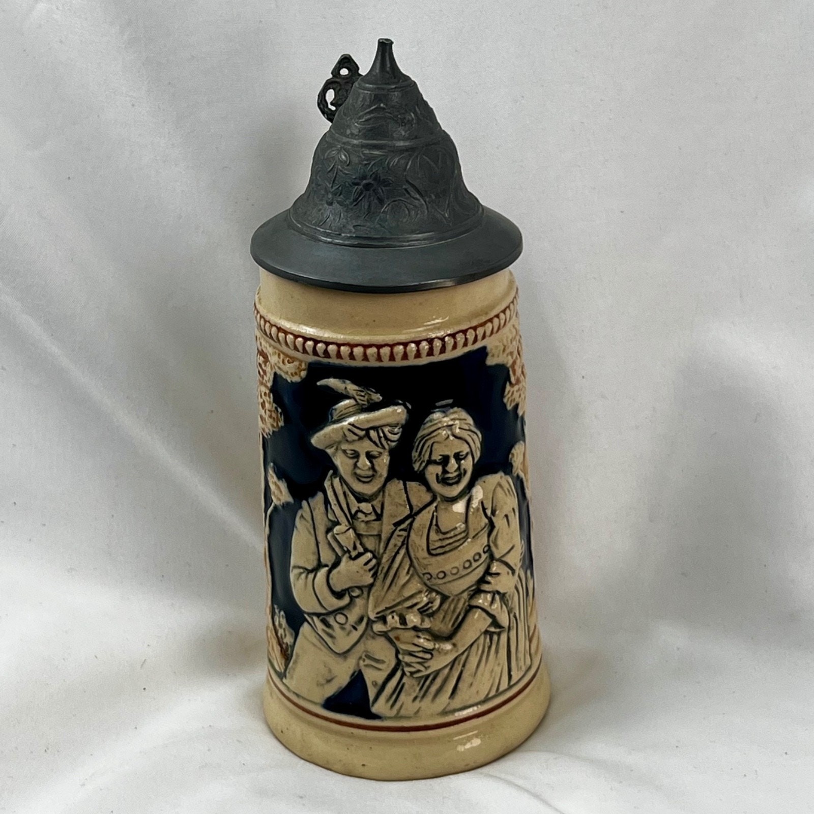 Vintage German Beer Stein Ceramic Relief Pewter Lid Made in Germany
